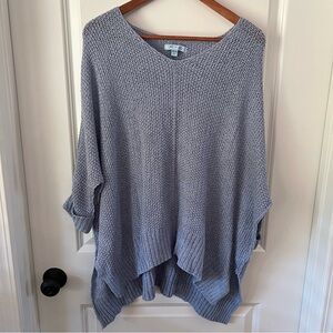 She + Sky Light Gray/ Blue Knit Poncho